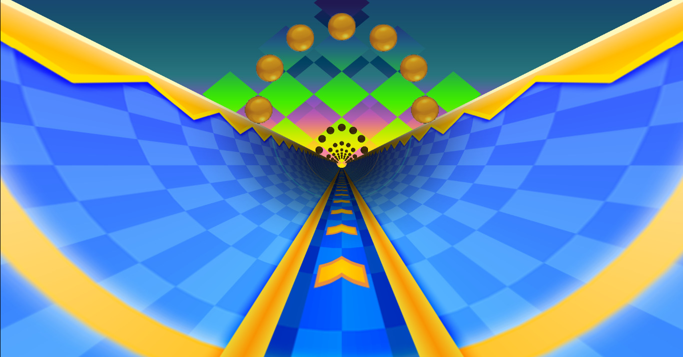 A screenshot from an early version of the game's Special Stage renderer, with basic 3D effects on display.